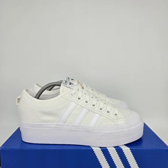 New adidas Nizza Platform Triple White Women's Shoes Size 10 - Picture 3 of 8